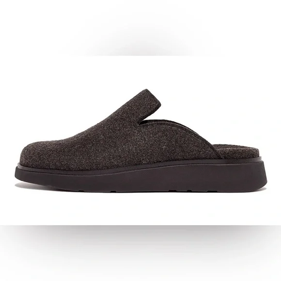 NEW FitFlop Gray Black Felt Slip On Mules Slippers Men’s 11
